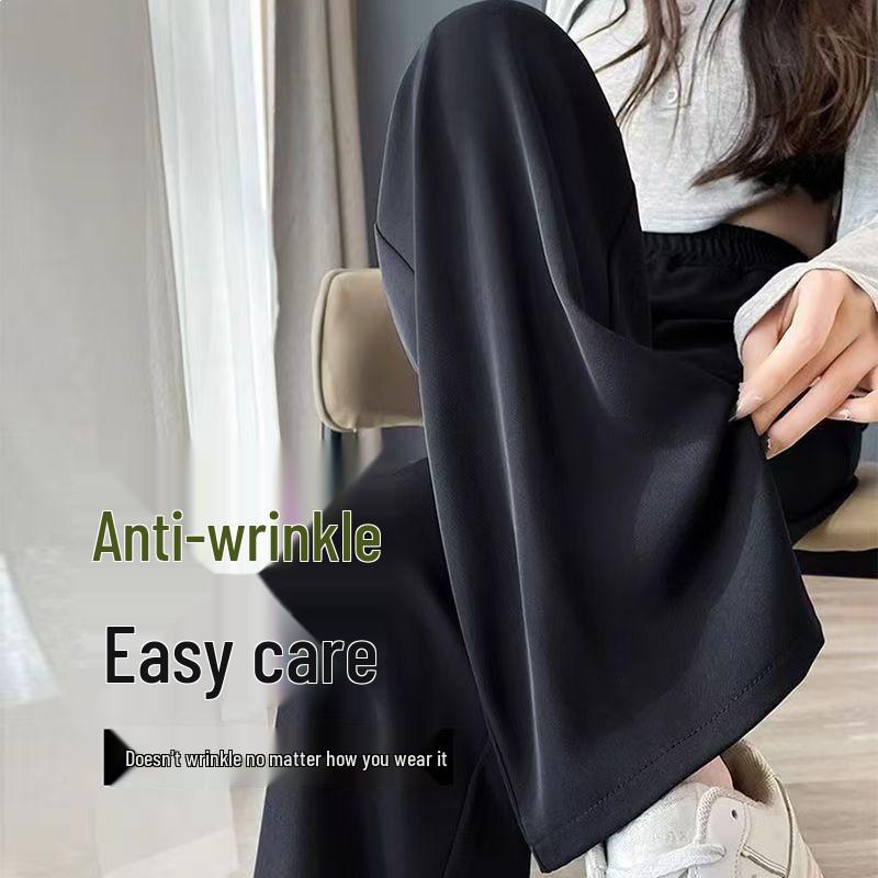 Women's Versatile Black Wide-Leg High-Waisted Pants for Spring and Summer