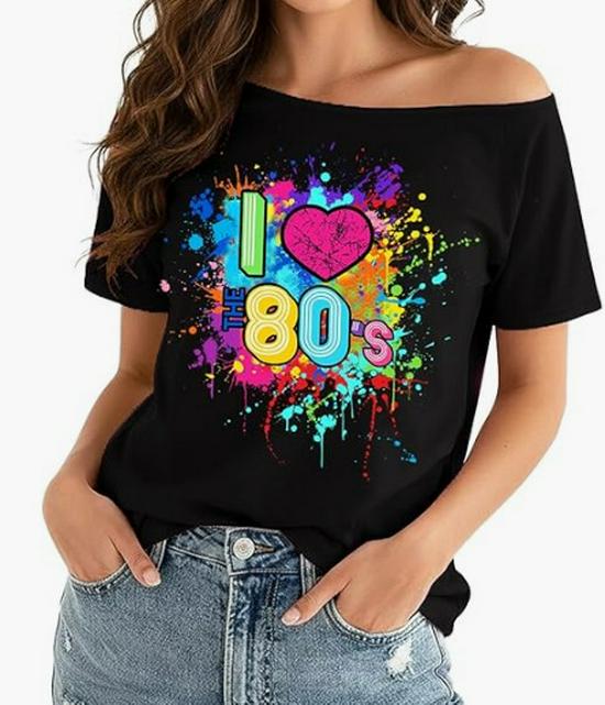 80 s Graffiti Neon Splatter Asymmetrical Short-Sleeve T-Shirt S