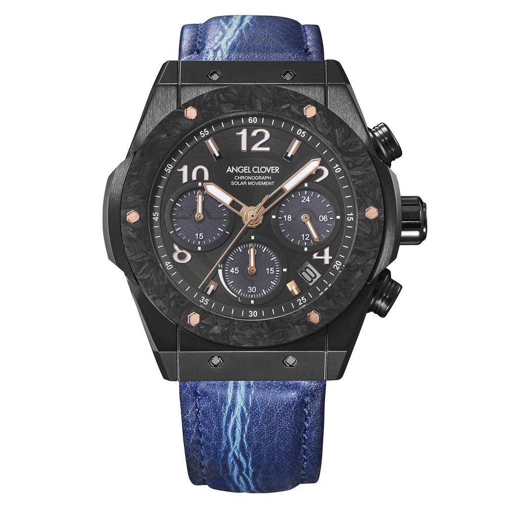 Angel Clover Exventure Solar Watch Solar Powered 10 ATM Water Resistant Mineral Glass Black Dial EVS45BBK-BK Men's