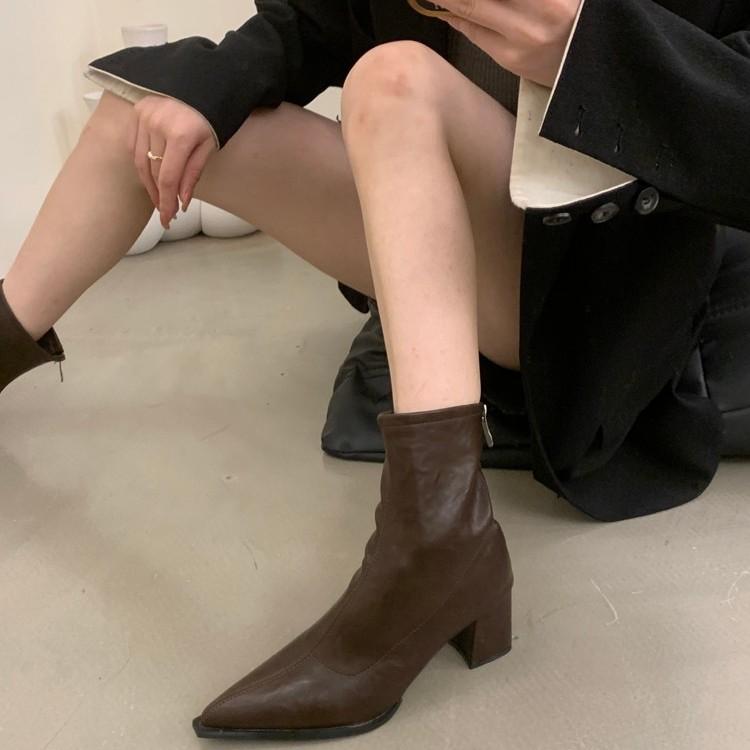 Pointed Boots Short Boots Women's 2025 New Autumn and Winter Women's Boots Niche Thin Martin Boots Thick Heel High Heels Short Boots