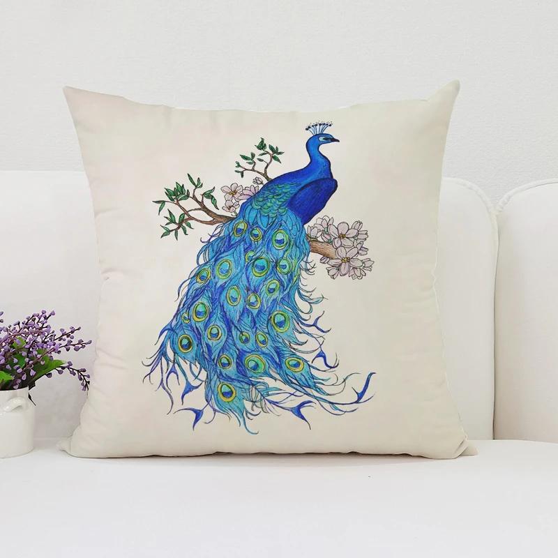 Europe and the United States Sofa Cushion Sets Beautiful Peacock Double-sided Printed Pillow Covers Chair Lumbar Cushion 45x45cm