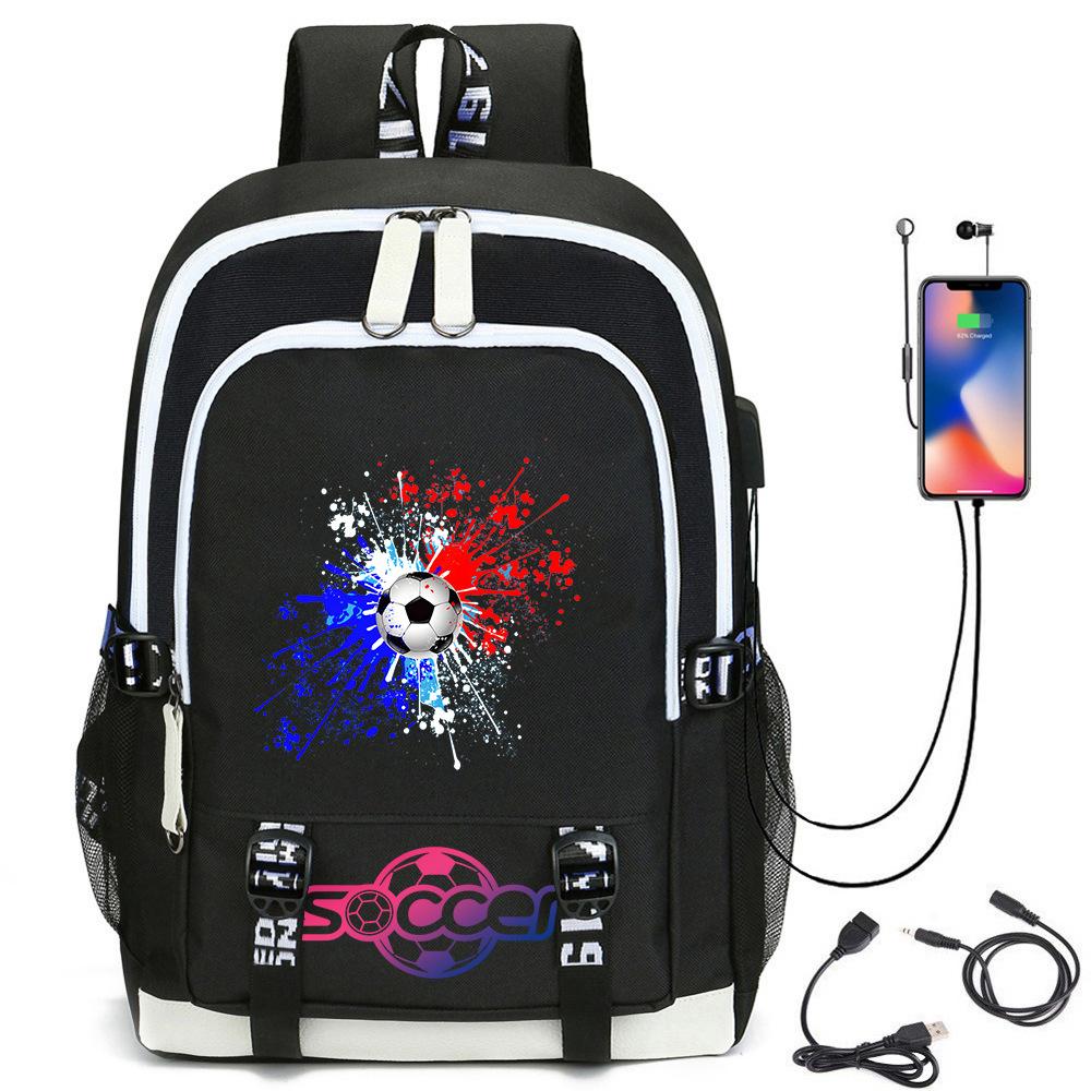 Football Star Printed Schoolbag Backpack Usb Charging Student Backpack Computer Bag