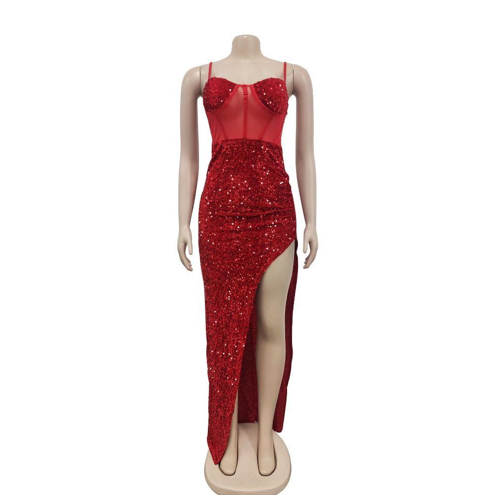 

Irregular Sleeveless Slip Slit Skirt Transparent Holiday Party Dress Evening Party