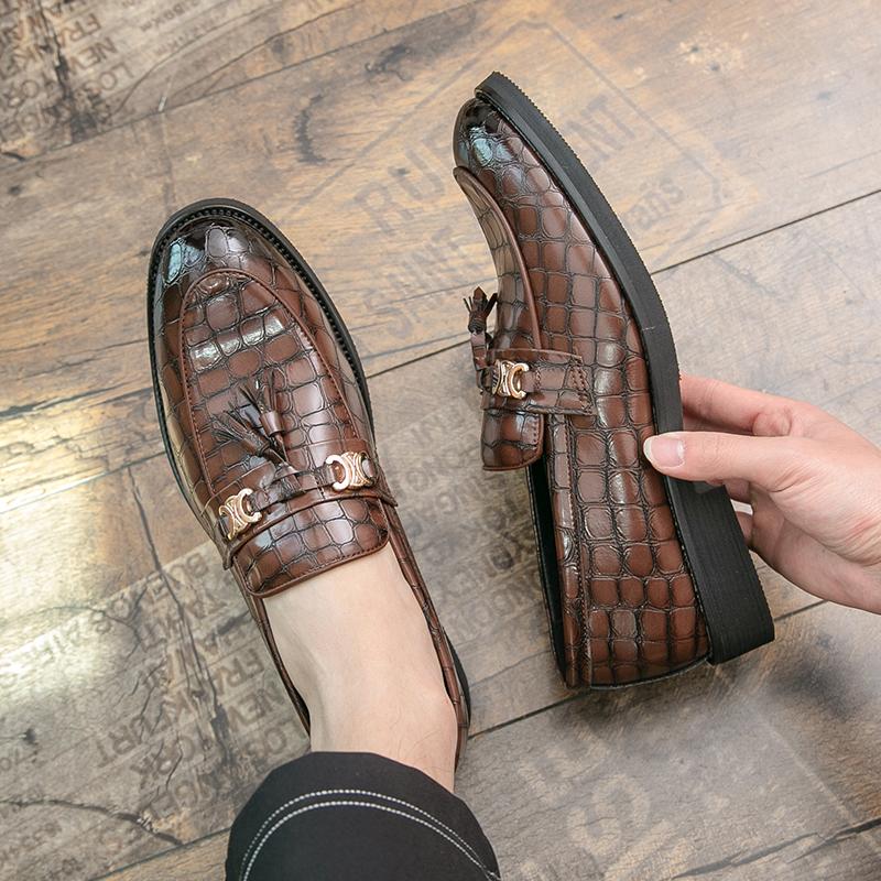 LUXURY MEN LEATHER SHOES BLACK COFFEE SLIP ON SNAKE PRINT DRESS MEN'S CASUAL SHOES WEDDING OFFICE BANQUET Loafers Shoes For Men