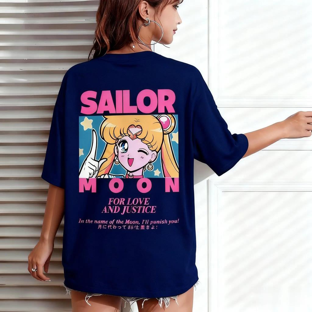 Sailor Moon Classic Quote Print T-Shirt | "For Love and Justice" Anime Tee | Unisex Oversized Cotton Short Sleeve Top | Y2K Retro Streetwear