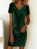 2026 Autumn-Winter Women's Velvet Scoop Neck Short Sleeve Dress