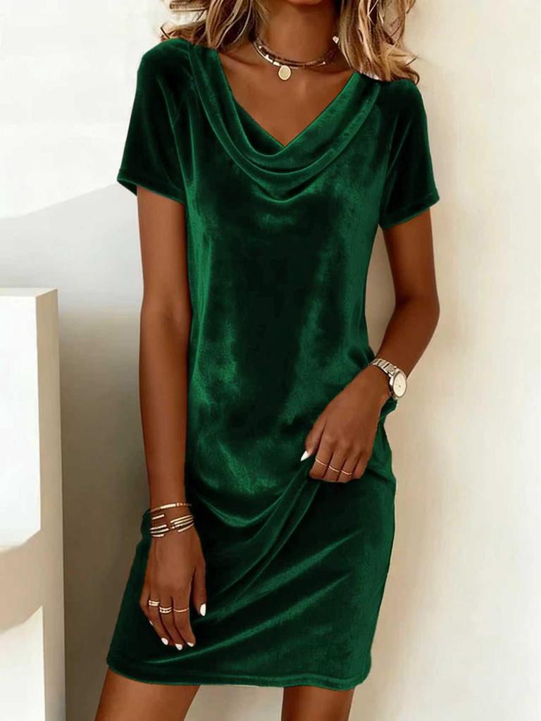 2026 Autumn-Winter Women's Velvet Scoop Neck Short Sleeve Dress