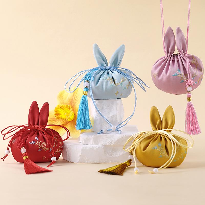 Rabbit Scented Sachets Tassel Pendant Coin Purse - Mid-Autumn Hanfu Embroidered Brocade Pouch