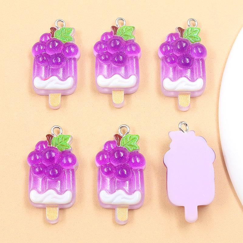 5 Styles DIY Resin Summer Fruit Ice Cream and Popsicle Charms: Grape & Watermelon Pendants for Bags & Phone Accessories