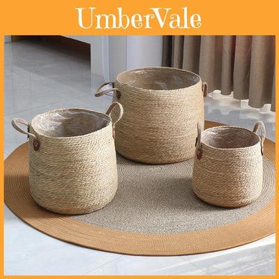 Woven Grass Planter Pot With Breathable Design For Living Room Decor Large Size