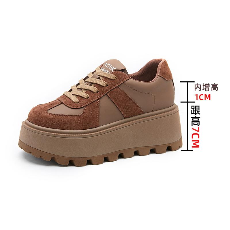 

2025 autumn new velvet retro German training shoes women s muffin platform dad small inner height increase women s shoes 9238 34 светло-коричневого