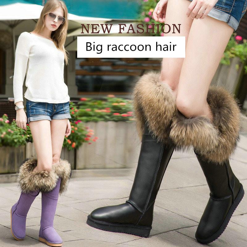Fashion Fur One Real Fox Hair Over The Knee Boots Inside Elevating Women'S Boots Long Boots Super High Leather Waterproof Snow Boots