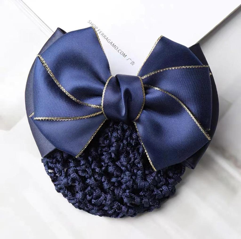 Gold-Edged Bow Hairnet for Professional Female Nurses & Hotel Staff