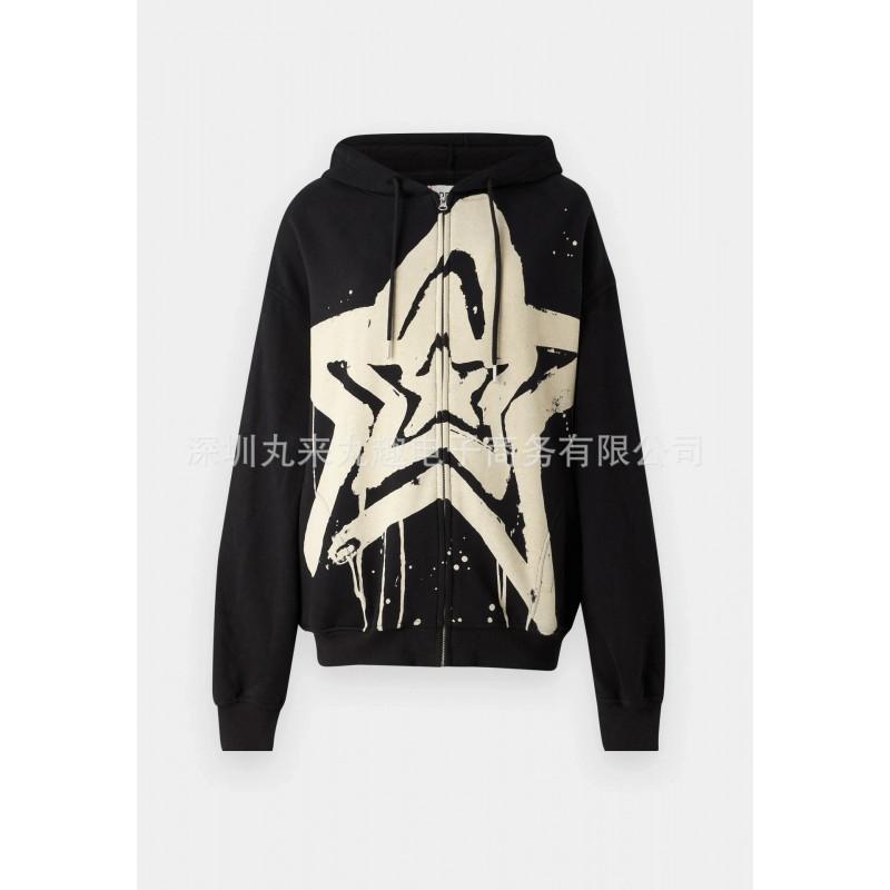 Unisex Oversized Mikina s kapucí na zip s potiskem hvězd Streetwear Styl Y2K Podzim Zima
