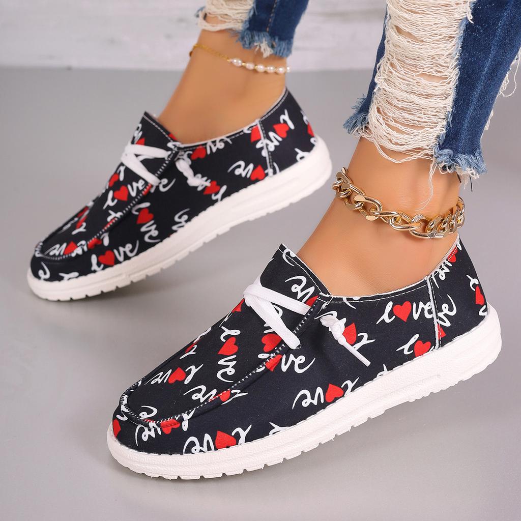 Spring and Autumn Casual Sports Style Printed Canvas Flat Shoes Ladies