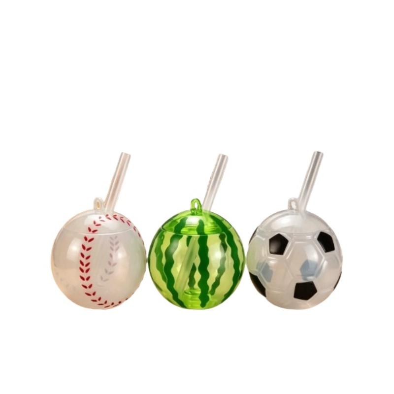 Football Cup Sealed Straw Cup Soccer Water Bottle With Straw 500ml Football Shaped Plastic Cup Sports Drink Tumbler For Game