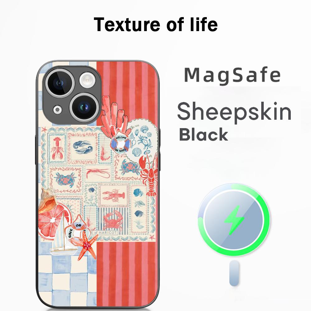 

Grid simple retro Lobster pattern Phone Case For iPhone 17 16 15 14 13 12 Plus Pro Max High-end Luxury Magsafe Sheepskin iPhone 16 Pro Max