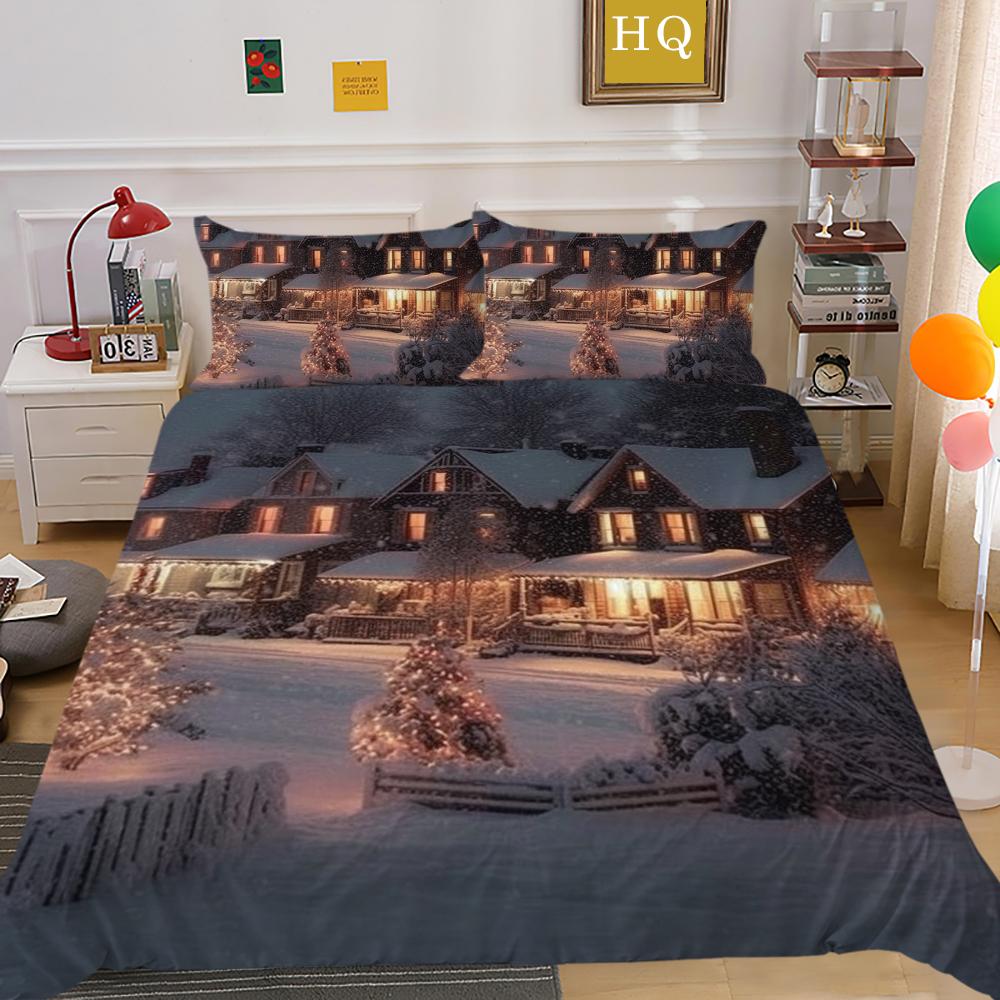Christmas Printed Bedspreads Twin Size Microfiber Bedding Cover Teens Luxury Design Fashion Duvet Cover Set