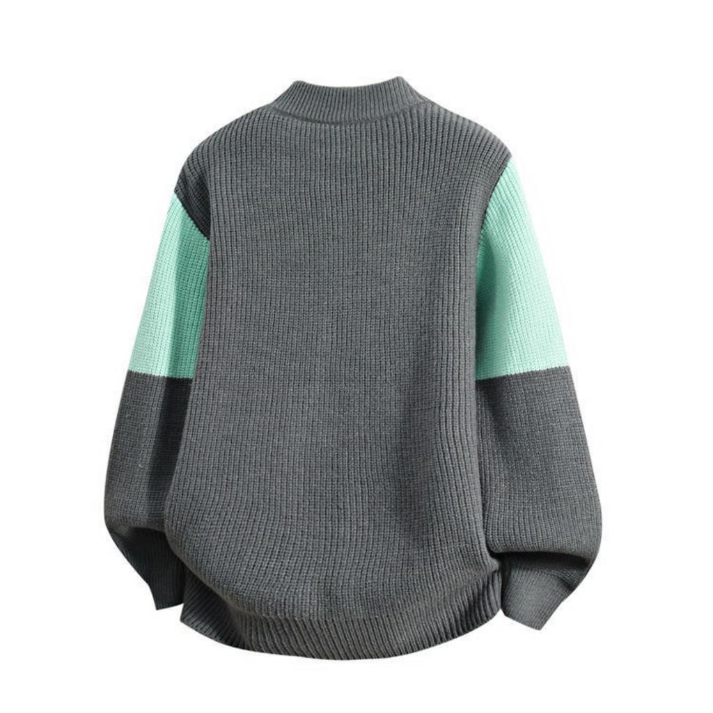 Men's Casual Loose, Color-blocking And Color-blocking Sweater, Knitted Long-sleeved Round-neck Sweater Top
