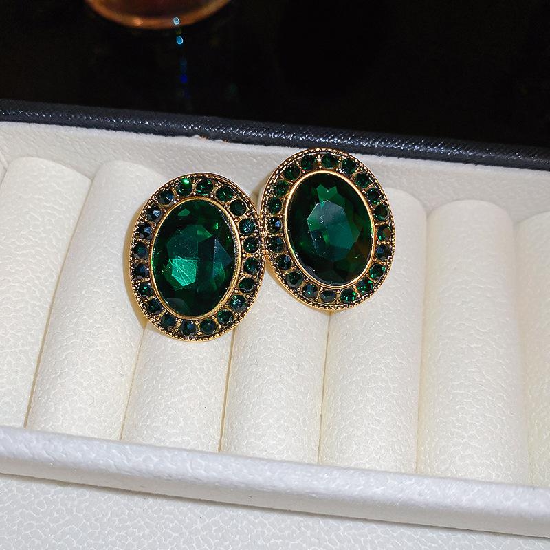 Silver Needle Zircon Earrings Retro Light Luxury Court Style Stud Earrings Niche High-end Earrings