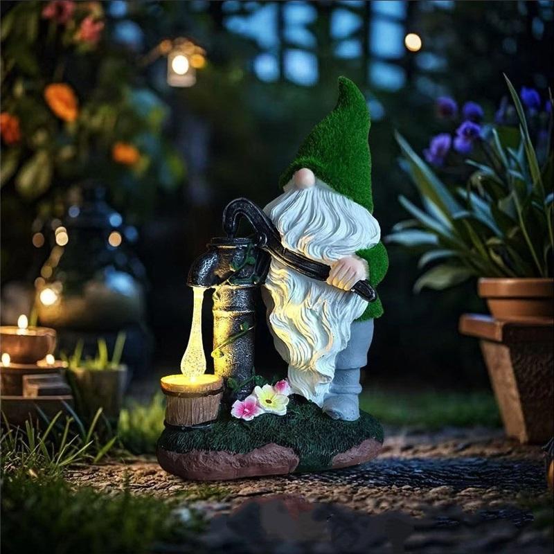 Outdoor Solar Lamp Elf Resin Craft Decoration Dwarf Flocking Statue Decoration Garden Landscape Lamp