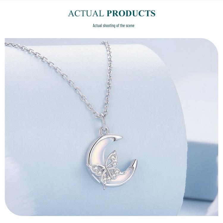 Everjoy Exquisite Moon Butterfly Necklace in S925 Sterling Silver - Versatile Women's Jewelry Accessory