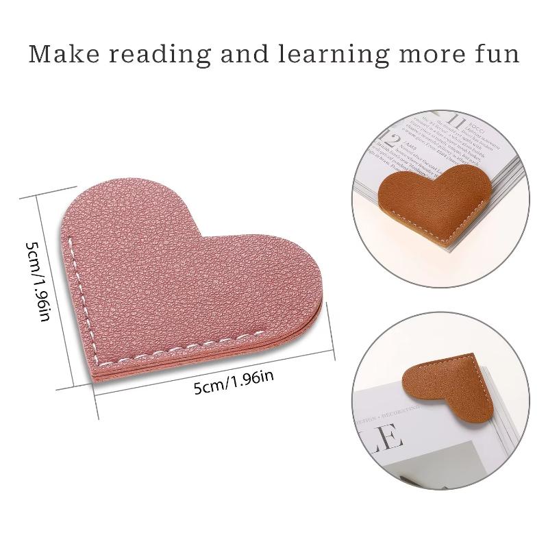 Heart-Shaped Faux Leather Corner Bookmarks, Multi-Colored Protective Book Covers, Heart-Shaped Bookmarks, Page Corner Bookmarks