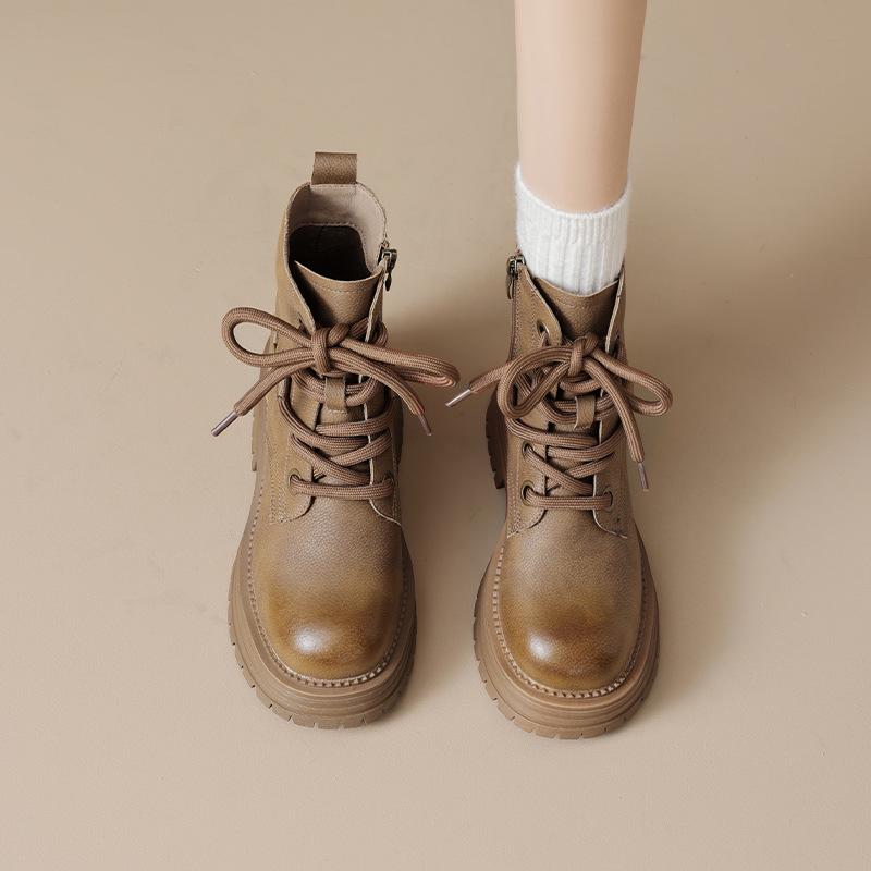 Augusden Damen Retro Martin Stiefel 2025 - Herbst Stiefeletten mit dicken Sohlen, Britischer Stil.
