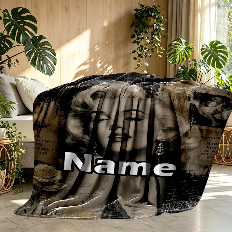 Custom Name Personalized Marilyn Monroe Print Blanket, Home Decor, Bedroom, Sofa, Camping, Couch, Gifts for Birthday ChristmasEnthusiasts