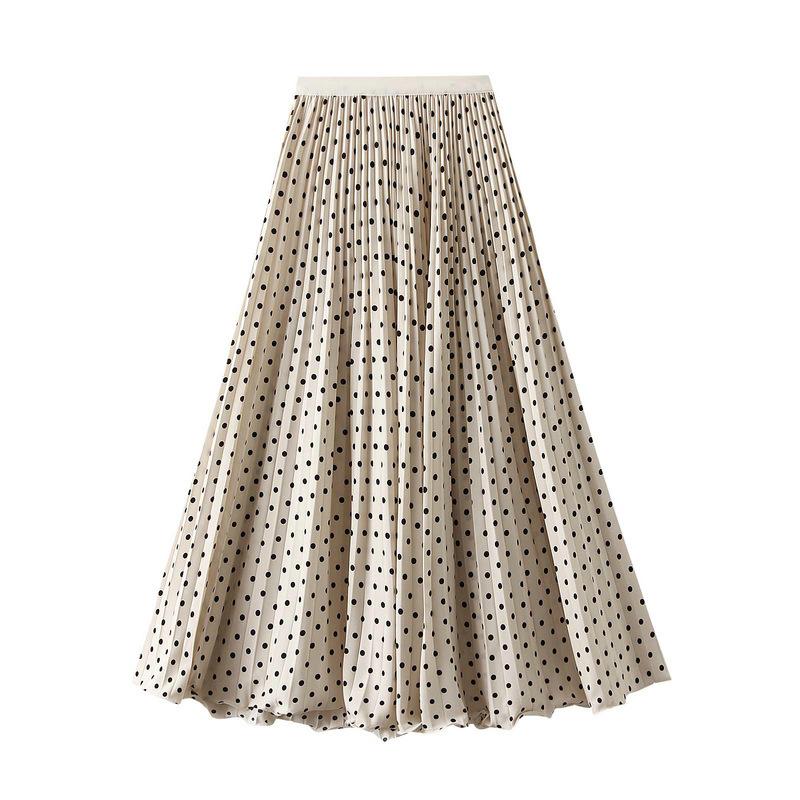 Women's Pleated Midi Skirt Chiffon Elastic High Waist Long Skirts Swing A-Line Boho Flowy Skirts Outfits Casual Beach Ruffled Maxi Skirt for Women