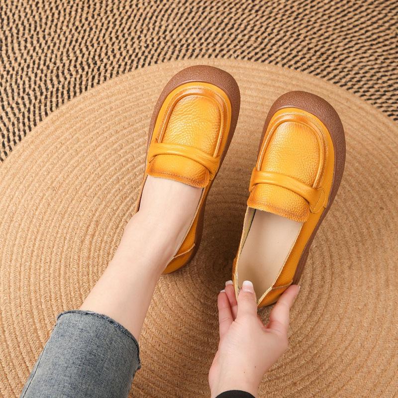 The first layer of cowhide retro soft-soled single shoes, spring and autumn new comfortable and non-slip thick-soled women's shoes are lightweight