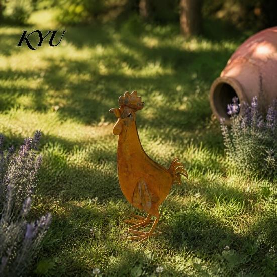 Decorative Hollow Wing Figurine Metal Rooster Statue, Rustic Distressed Iron Figurine, Farmhouse Weather Resistant Lawn Art Tabletop Outdoor Decor for