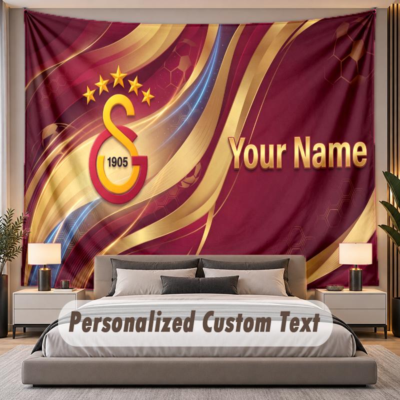 Custom Name Text Tapestry Galatasaray FC Personalized Polyester Wall Tapestry For Bedroom And Room
