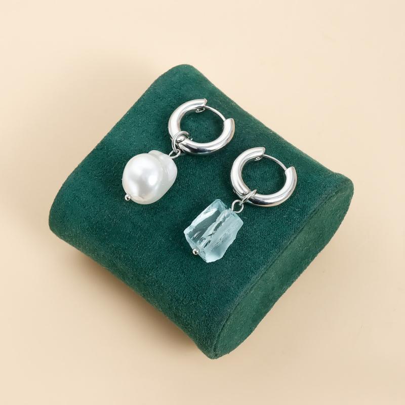 

Irregular Crystal Pearl Pendant Earrings European And American Style Personalized Fashion Stud Earrings Girls Trip Zircon синий