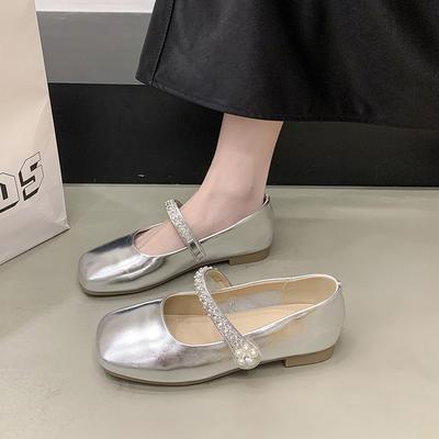 Rhinestone Empty Mary Jane Shoes Women's 2025 Summer New Versatile Thick Heel High Heels Retro Buckle Single Shoes