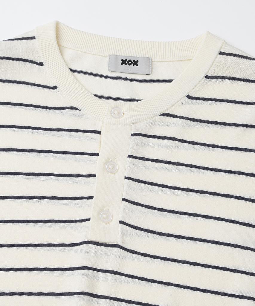 XOX Basic Cool Henley Neck Crop Short Sleeve Knit [Ivory St]