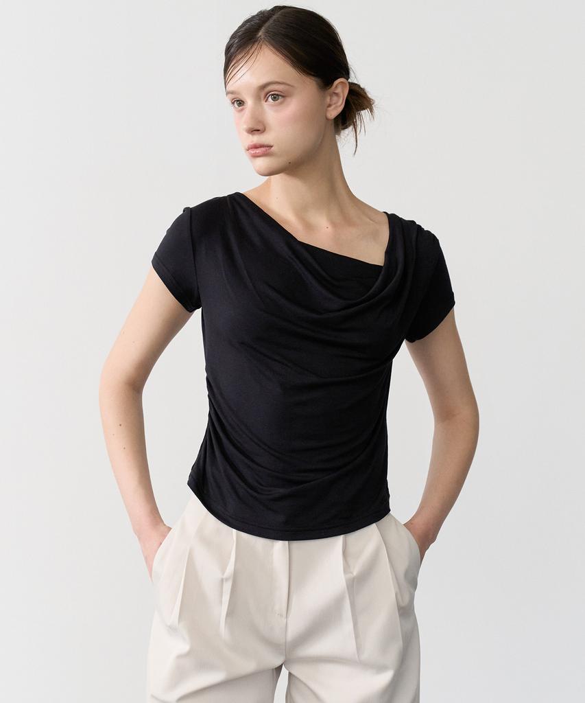 BIBYSEOB Twist Drape T-Shirt Black [T62]