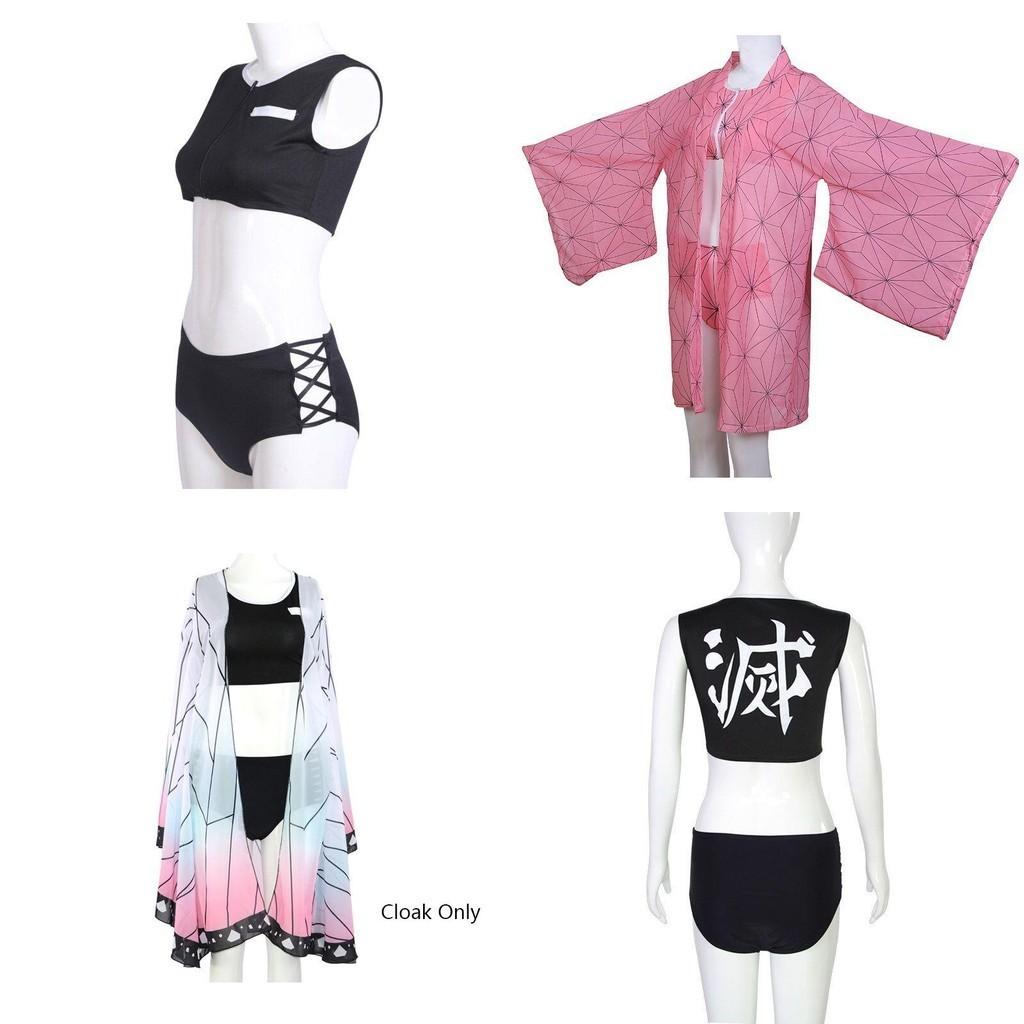 Atemberaubendes Demon Slayer Kimetsu No Yaiba Bikini-Badeanzug-Set Mit Schönem Umhang Für Den Sommer