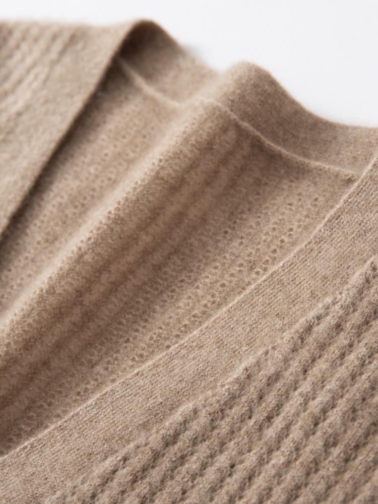 Women's 100% Pure Cashmere V-Neck Cardigan: Ribbed, Loose Knit Sweater Jacket, Slimming Base Layer Outerwear