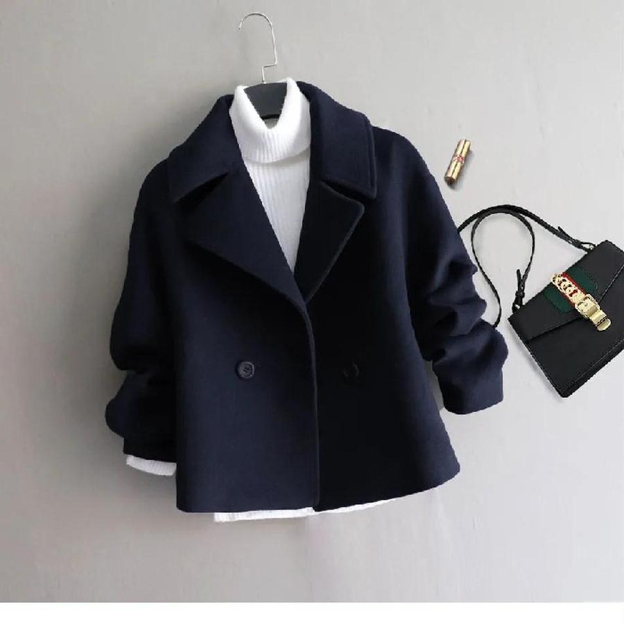 New Autumn Korean Style College Style Mini Short Wool Coat for Petite Women, Dragon Phoenix Velvet Overcoat