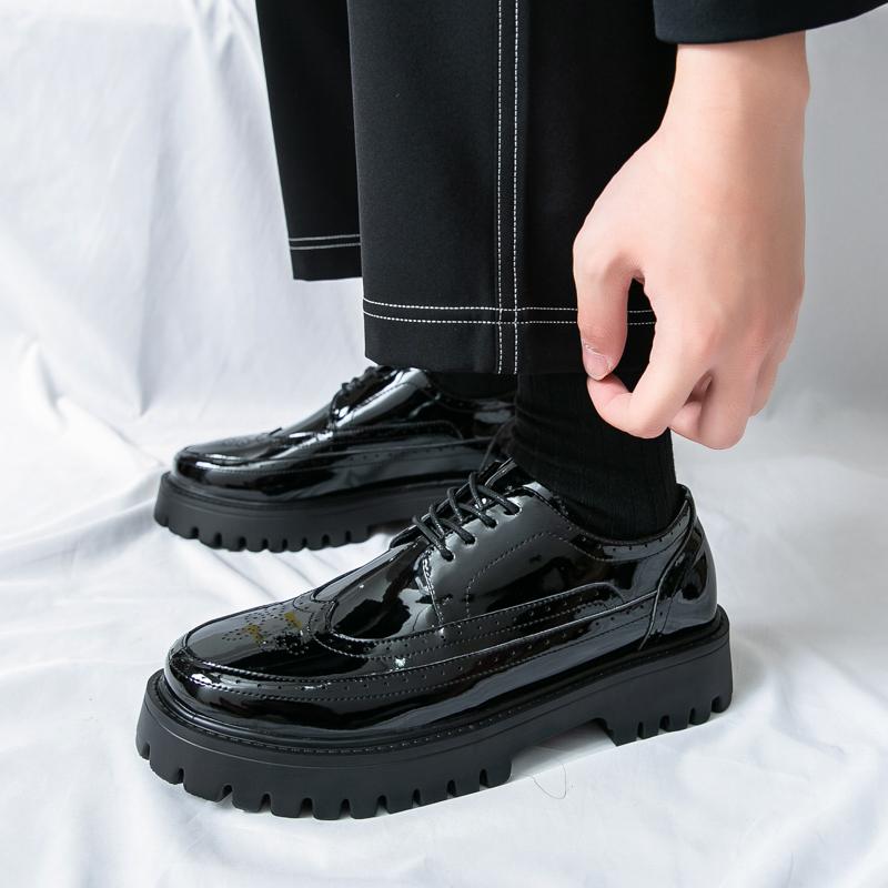 Fashion Thick Soled Casual Men's Leather Shoes Classic Minimalist Black and White Style Daily Versatile Shoes 38-46 Plus Size Lace-up