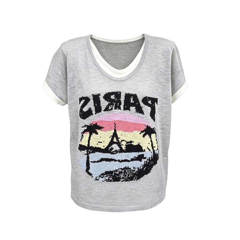 La Chapelle Women s Letter Print Faux Two-Piece T-Shirt One Size