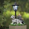 Realistic Resin Dog Garden Decoration with Solar Lighting Hand Painted Dog Figurine for Porch and Balcony Yard Ornament