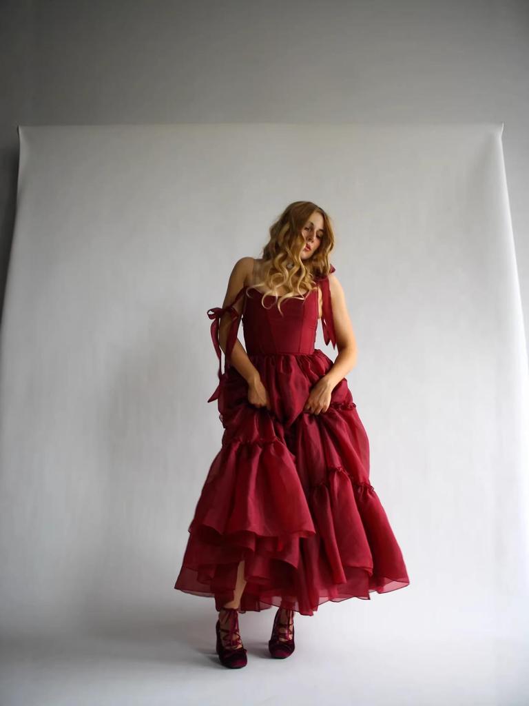 2026 European-American Fishbone Evening Gown: Women's Lace-up Puffy Skirt Dress