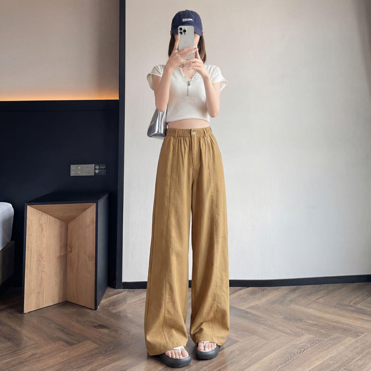 

2026 Women s High-Waisted Tencel Linen Wide-Leg Pants - Loose, Floor-Length, Casual Ice Silk Design
