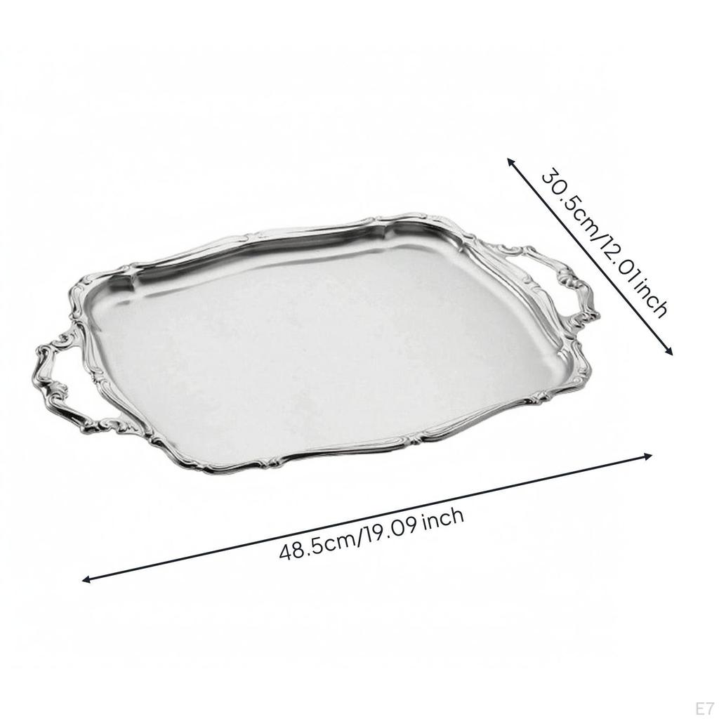 MirrorPolished Metal Serving Tray | Stainless Steel Platter, Elegant Decorative Edge, for
