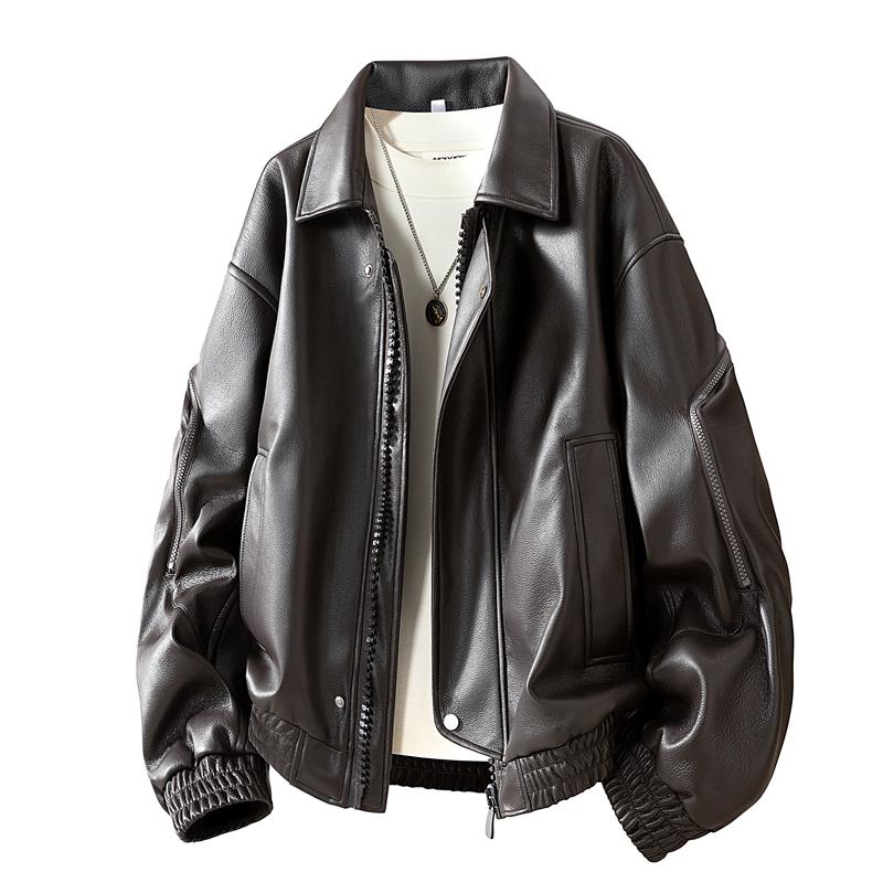 Autumn And Winter Men's Motorcycle Suit Simple And Versatile Leather Jacket Loose Leather Jacket