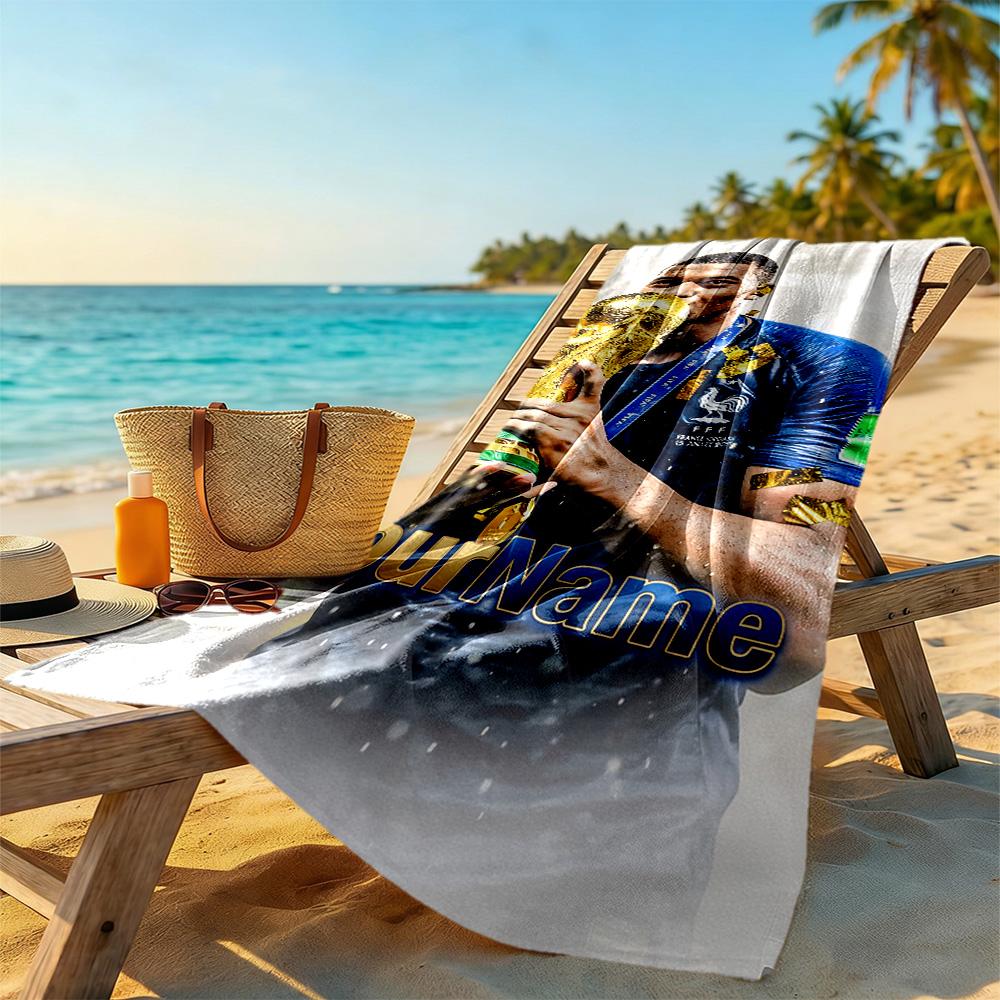 Mbappe Personalized Text Beach Towel Super Soft & Absorbent For Beach Bathroom Outdoor Swimming Pool Camping Picnic Yoga Diving Vacation Accessories