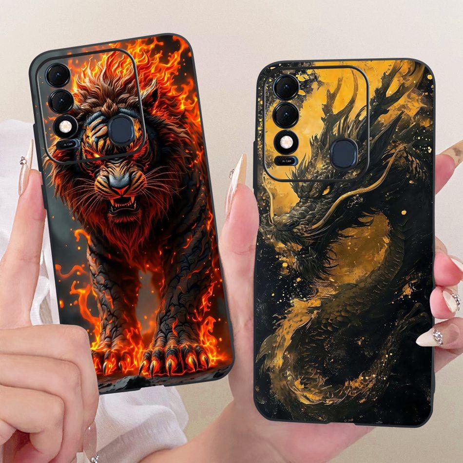 For Tecno Spark 8 8T 8C Cool Dragon Tiger Pattern Phone Case For Tecno Spark8C Spark8 KG5k KG6p Black Silicone Soft Cases Bumper