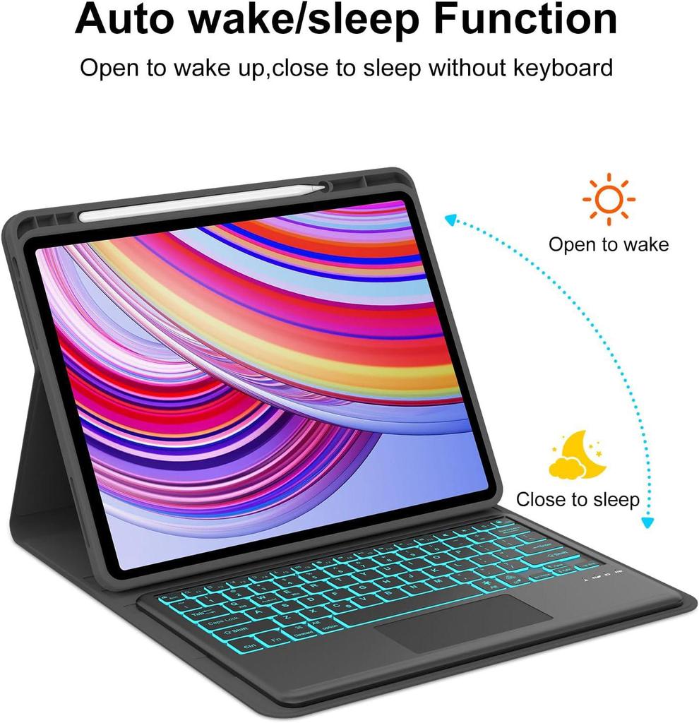 Redmi Pad Pro 12.1 Case: Backlit Bluetooth Keyboard with Pen Slot for Xiaomi PocoPad